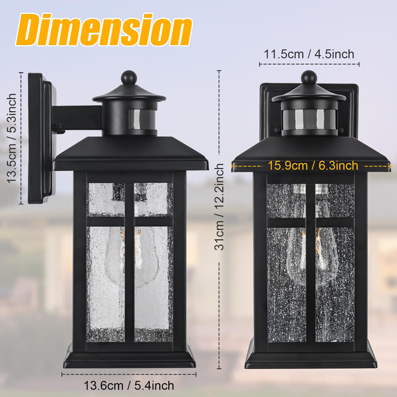 2-Pack Exterior Motion Wall Sconces, Black