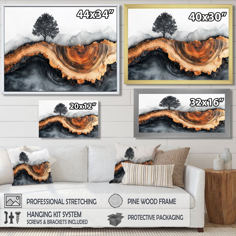 Goronwy Autumn Cherry Blossom Tree In The Woods II - Art mural fleur de cerisier, H 34 po x l 44 po, Noir, noir, noir, noir