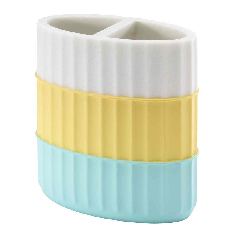 Aqua and Yellow Resin Fluted Bathroom Accessory Set