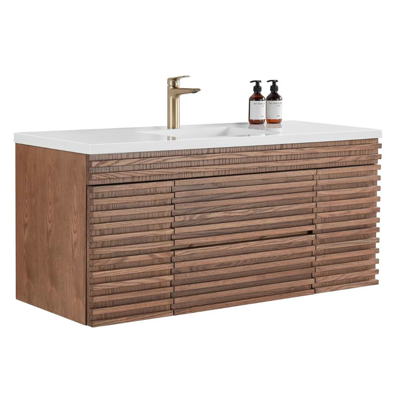 Gibson 48" Wall Mounted Single Bathroom Vanity with Top, Dark Wood, 48"