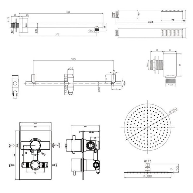 Trialo Modern Shower Set with Built in Thermostatic Valve Handheld Spray Wall Mount Design