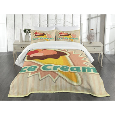 Ambesonne Ice Cream Bedspread Set Vintage Funky Multicolor