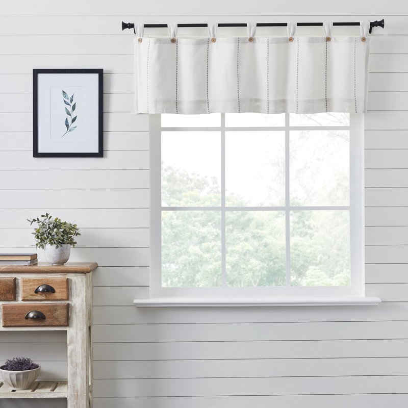 Cumberledge Stitched Burlap Tailored Window Valance, White/Gray, 60" W x 16" L