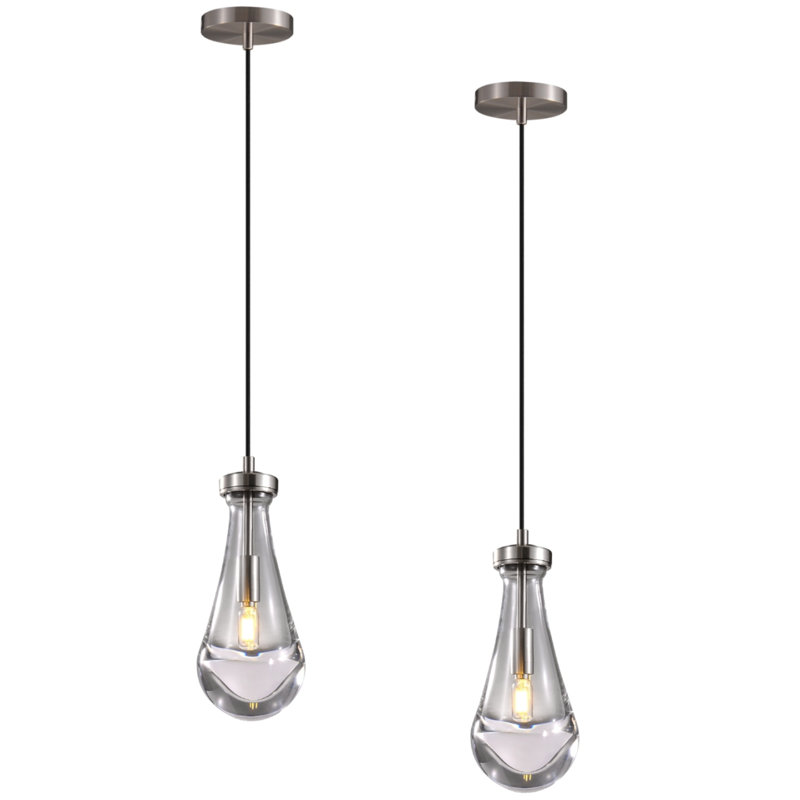 Luminaire suspendu pour îlot de cuisine moderne en verre 1 lumière (ensemble de 2), Nickel