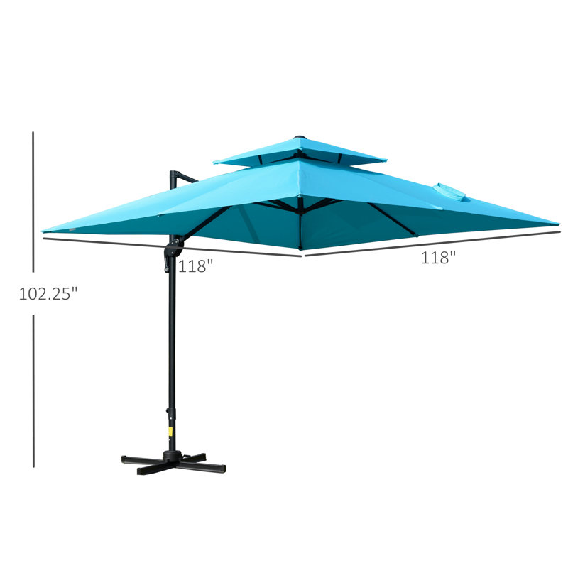 Parasol carré en porte-à-faux 9 pi 10 po Gerret, Bleu clair