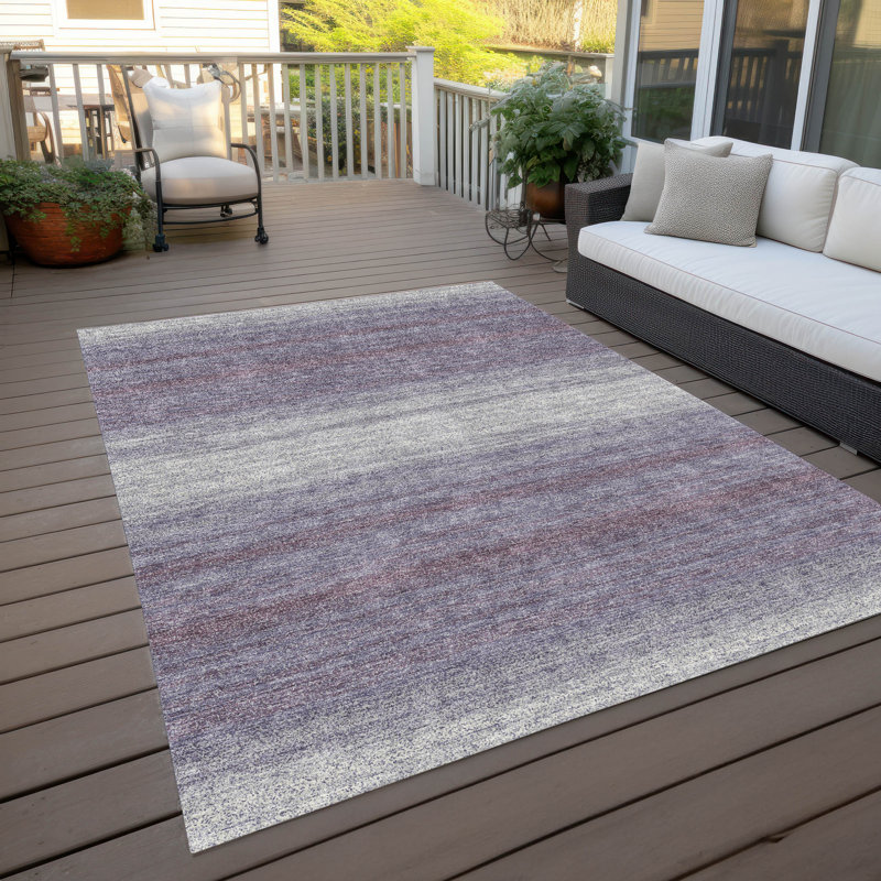 Lavender Ombre Stripe Washable Synthetic Indoor/Outdoor Rug