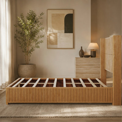 Solid Wood Platform Bed Frame with Headboard, No Box Spring Needed, Floor-standing bed, Easy Assembly, Queen Size, Natural