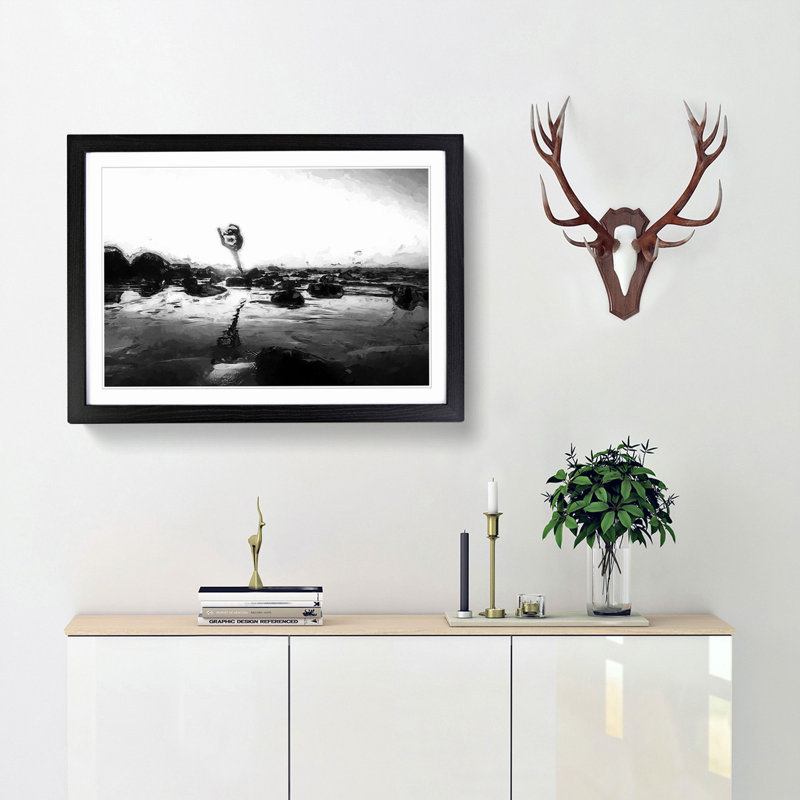 Dancing upon the Beach in Abstract - Picture Frame Painting Print, Black Framed, 27cm H x 36cm W x 2cm D