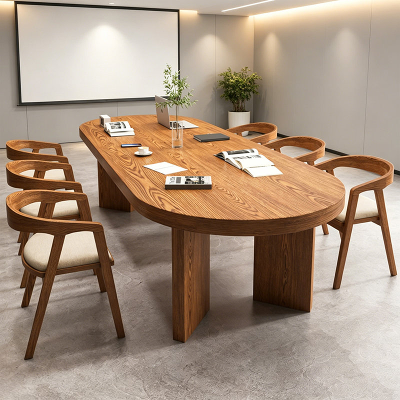 Modern Brown Oval Solid Wood Conference Table, 29.52" H x 78.74" L x 31.49" D