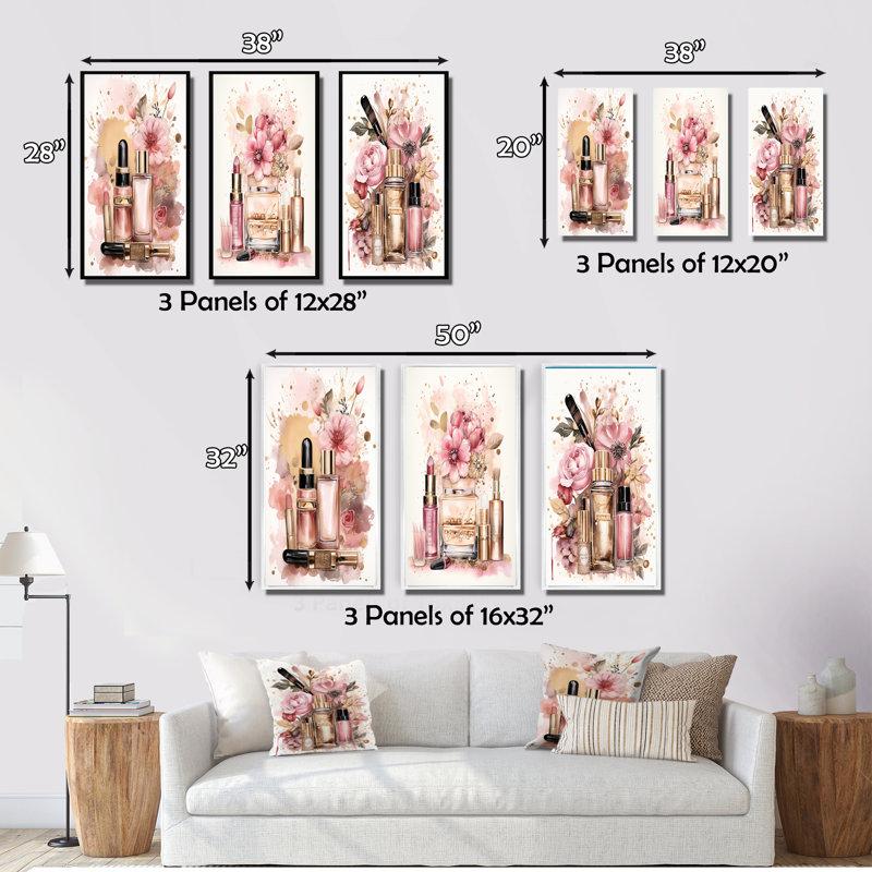 Rose et or, maquillage boho chic, ensemble de 3 articles de toilette, Cadre naturel flottant, H 28 po x l 36 po