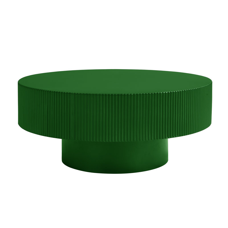 Modern Minimalist Round Coffee Table | 6.8'' Thick Fluted Tabletop | Sturdy Base | Easy Assembly for Living Room, Green