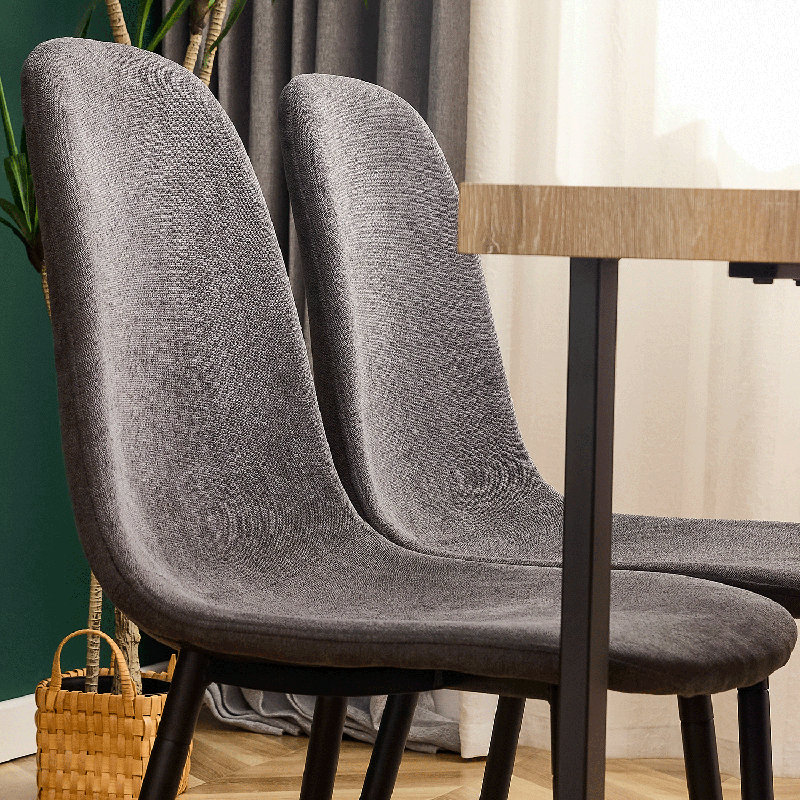Chaise de salle à manger rembourrée en tissu Mid-Century avec pieds en métal noir (ensemble de 5), Gris, Naturel