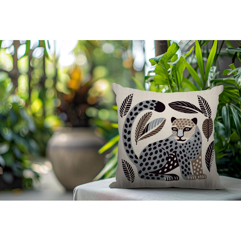 Oreiller carré réversible intérieur / extérieur Ayra Leopard, Gris, Carré 15 po