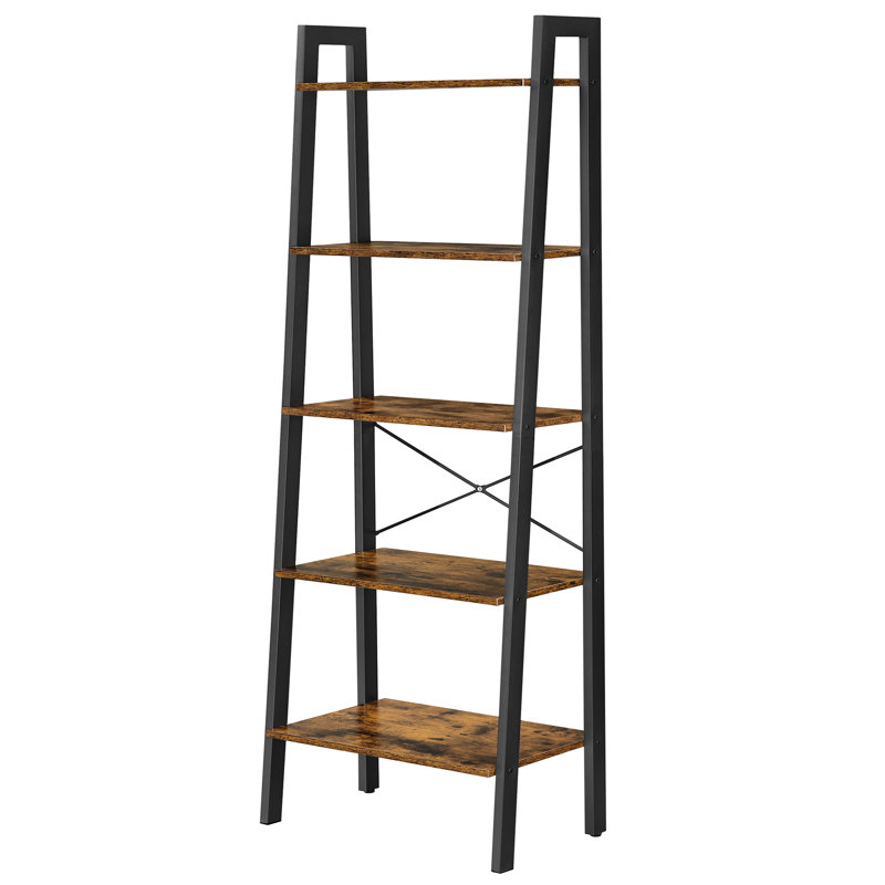 Jabari 67.7" H x 22" W Metal Ladder Bookcase, Black/Brown