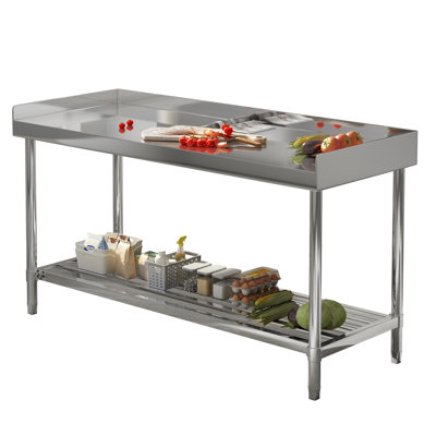 Table de travail en acier inoxydable, table de préparation de cuisine commerciale avec dosseret et tablette réglable