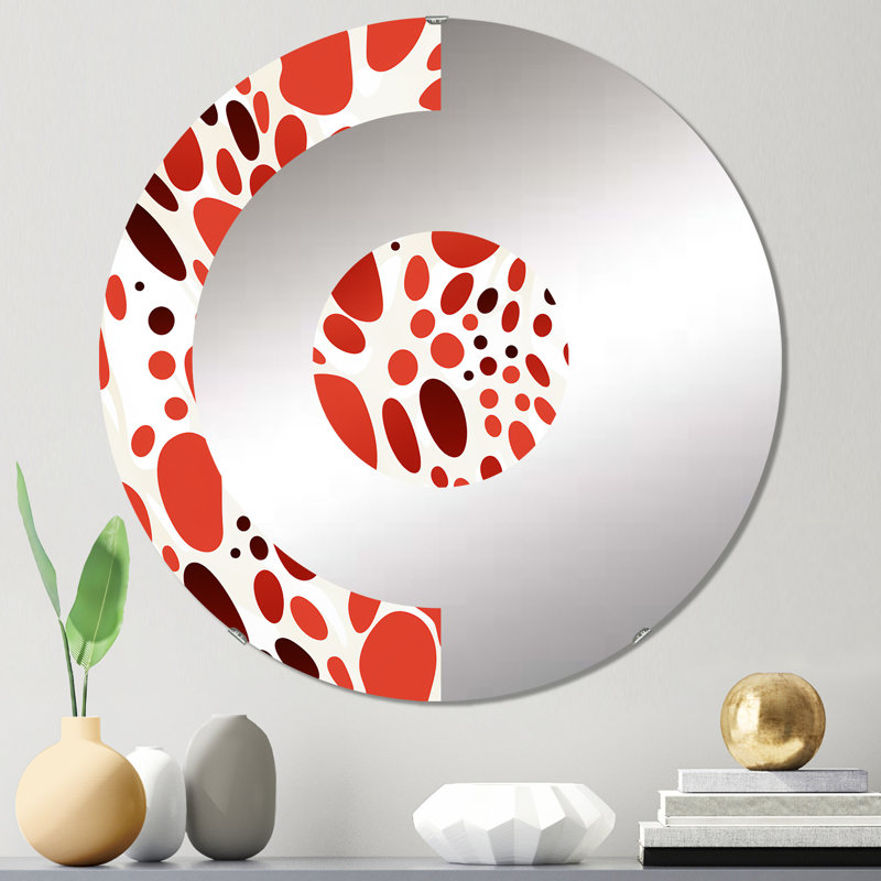 Miroir mural demi-cercle rouge et blanc à pois, 23,6 po x 23,6 po