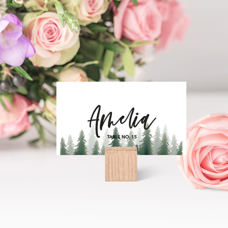 Cartes de place pour table de mariage, places assises et supports pour aquarelle, arbres de pin, forêt, paquet de 60