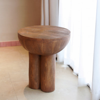 Outdoor Patio Three-Legged Wooden-Grain Round Mgo Side Table
