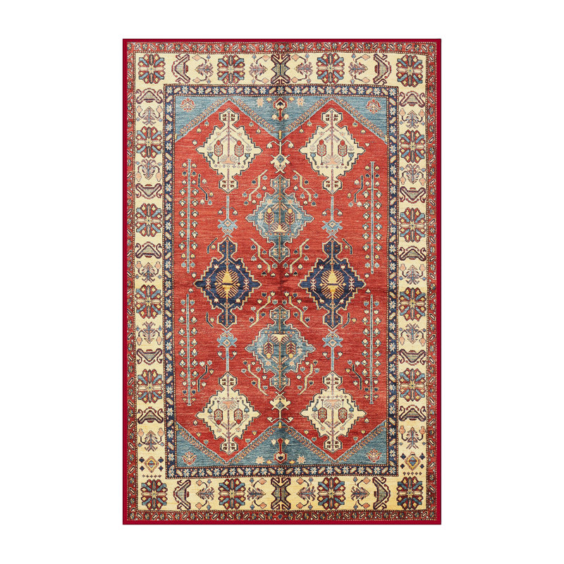 Tapis en laine rouge / beige, Rectangle 5 pi x 7 pi