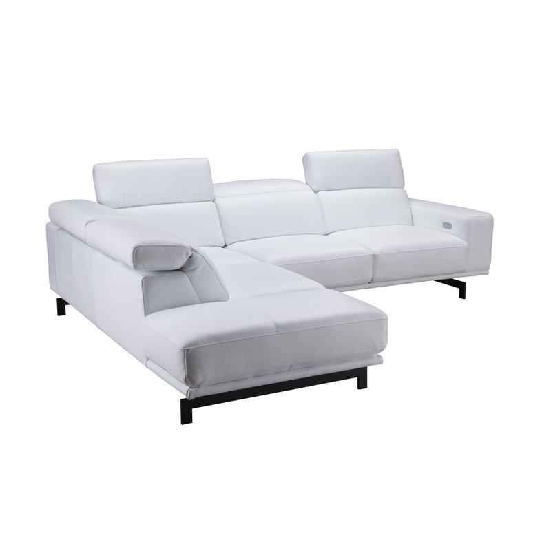 Velazco 112.2" Wide Genuine Leather Sleeper Sofa & Chaise, Snow White Genuine Leather, Left Hand Facing