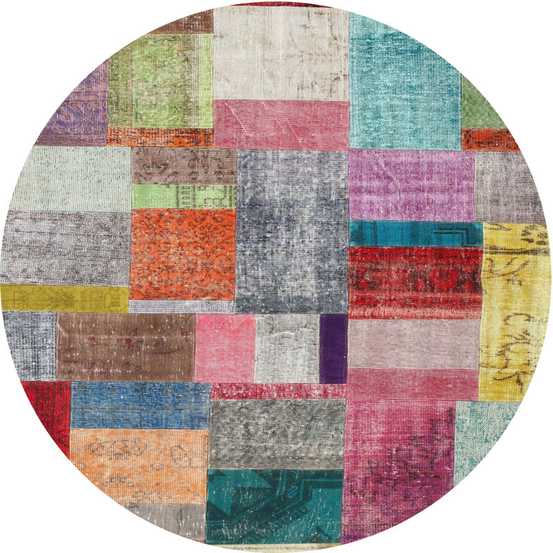 Tapis gris/beige/brun contemporain, Rond 7 pi