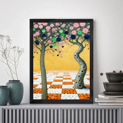 Art mural de style arbre floral noir encadré de style Gustav Klimt