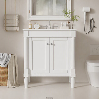 30" Luxurious Bathroom Vanity Cabinet with Ceramic Sink Basin, 30-Inch, Storage Cabinet with Soft Close Doors and Solid Wood Legs