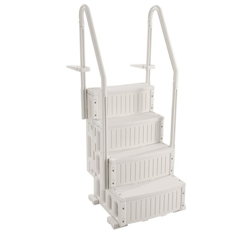 4-Step Pool Ladder of Double Handrails Supports 400 lb for 48-54 In Pools, Milk White