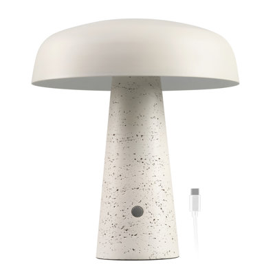 The Morel Novogratz x Globe 10" 3.5W Off-White LED Integrated Rechargeable Table Lamp with Textured Base
