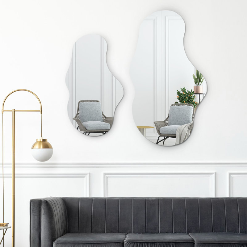 Asymmetrical Mirror, Decorative Irregular Mirror, Frameless Cloud Mirror, 36" H x 20" W, White