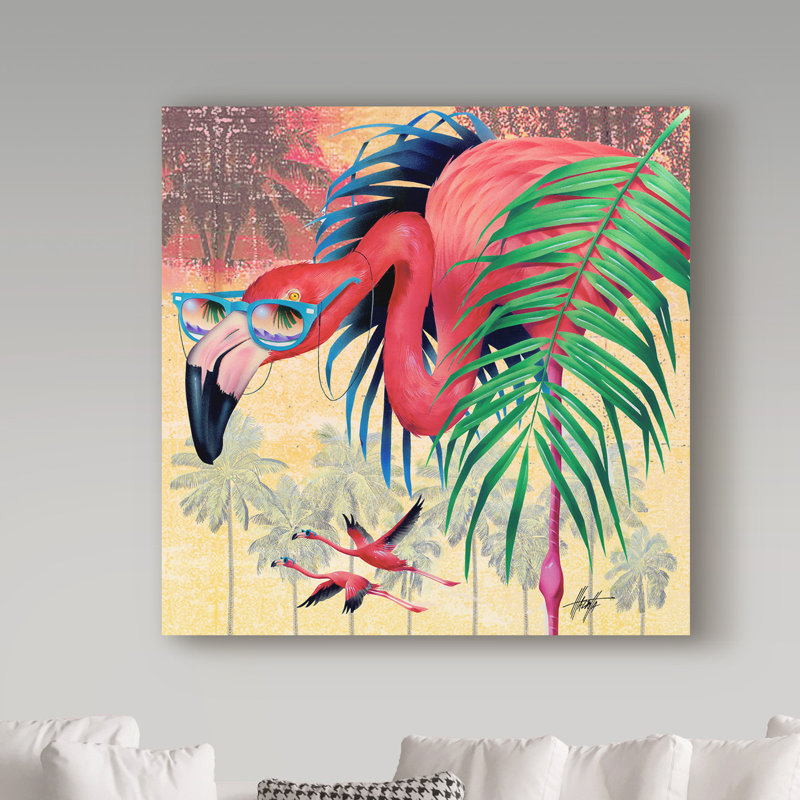 Large Pink Flamingo Canvas Art with Tropical Background