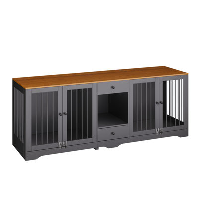 Modern Double Dog Crate Furniture for 2 Large Dogs 83 Indoor Kennel with 4 Doors 2 Drawers