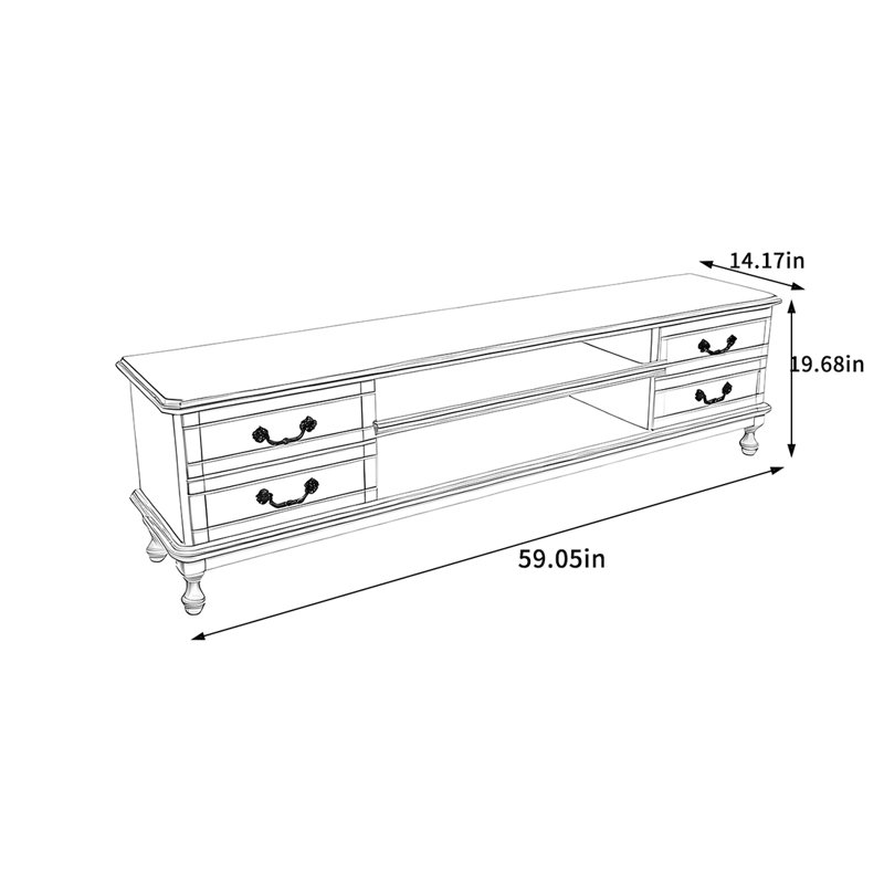 Meuble télé moderne en bois massif, H 19,68 po x L 59,05 po x l 14,17 po, Blanc / Brun