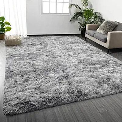 Tapis shaggy tie-dye 183 x 274 cm pour salon et chambre – Tapis ultra doux et moelleux, lavable et antidérapant, idéal pour la chambre d'enfant et la décoration intérieure, gris pâle