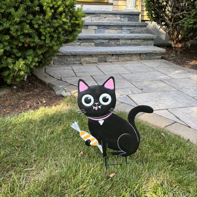 20" Metal Halloween Black Cat with Candy Garden Stake
