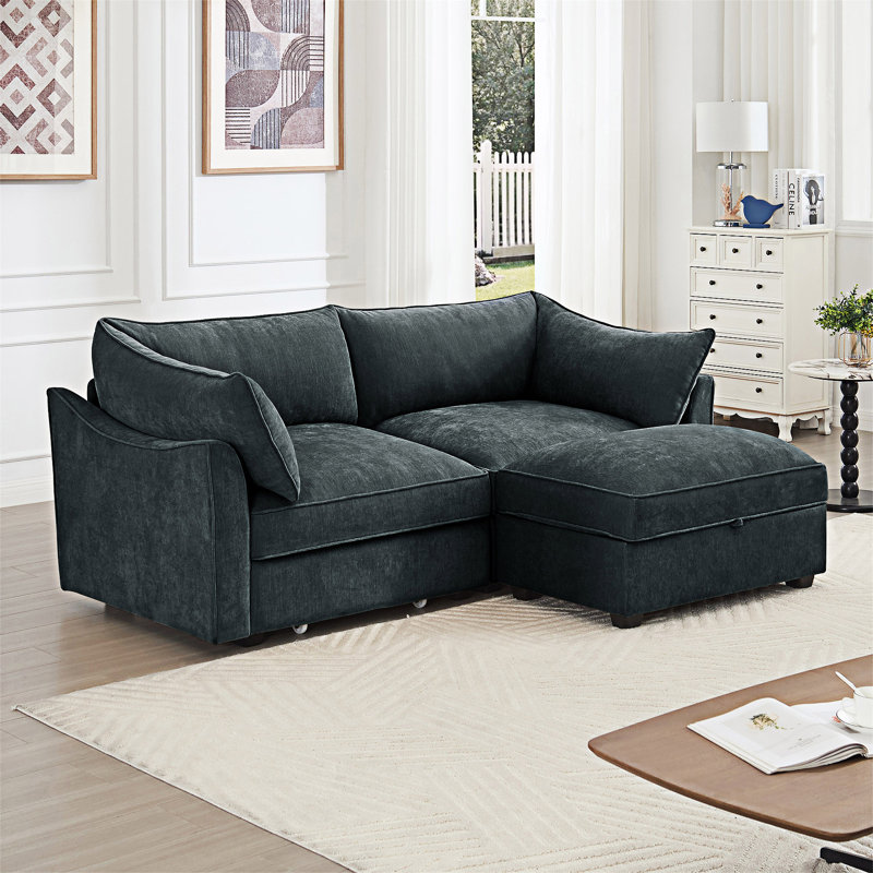 Canapé modulaire en L avec repose-pieds mobile, Gris