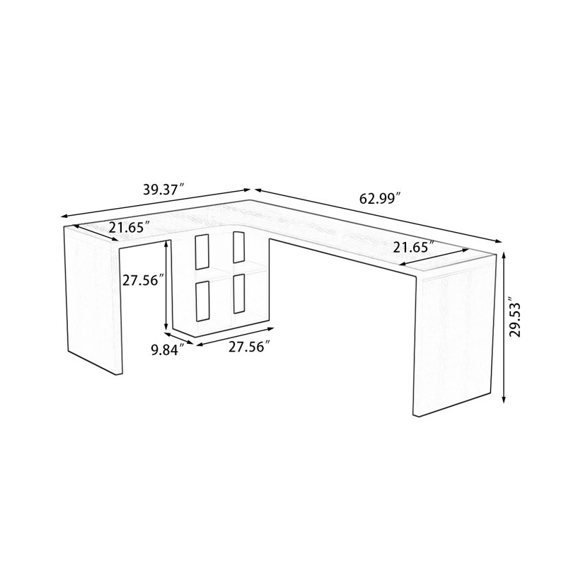 Bureau rectangulaire en bois massif noir, Retour à gauche, H 29,53 po x l 62,99 po x P 39,37 po
