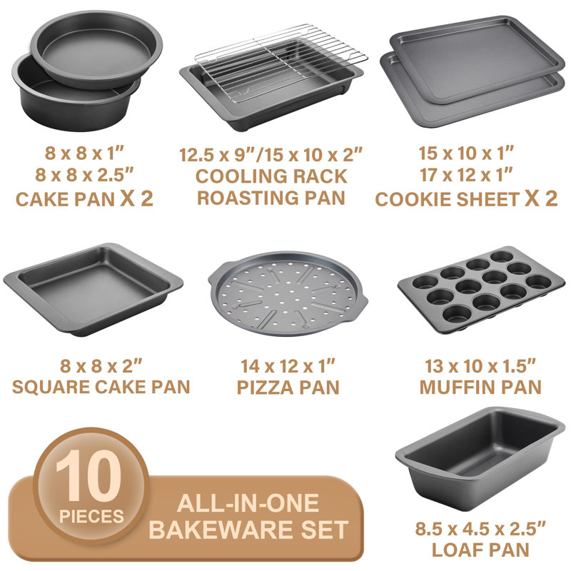 LoochMee Non-Stick Garbon Steel 10 Piece Baking Sheet Set, Dark Gray