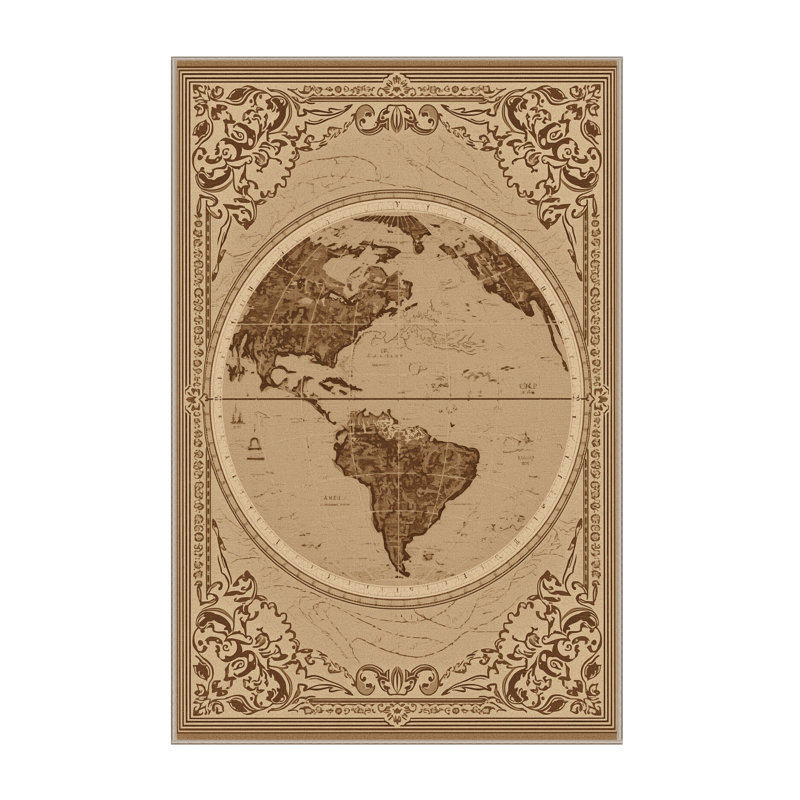 Tapis damassé brun classique et beige lavable à la machine Pavni, 4 x 6