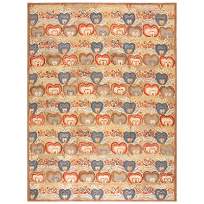 Playful Multicolor Heart Pattern Reproduction American Hooked Rug 9'x12' Carpet