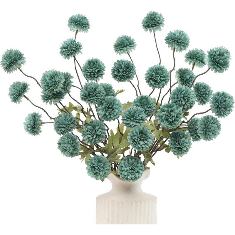 6 pièces fleurs artificielles en fausse soie pompon maman, mini boule de chrysanthème en soie avec des tiges pour les bouquets de bricolage centres de table Vase décorations de table de maison