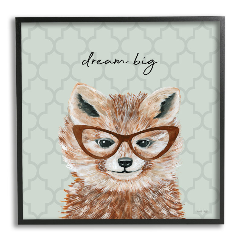 «Dream Big Happy Fox» par Cindy Jacobs - impression, Giclée encadrée noir minuit, H 12 po x l 12 po x P 1,5 po