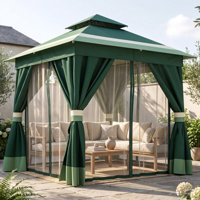 8 Ft. W x 8 Ft. D Steel Patio Gazebo with Double Roof Soft Canopy, Curtains and Mosquito Netting