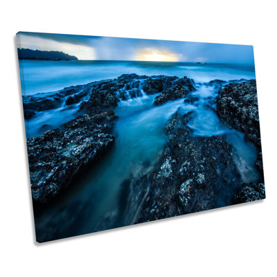 Blue Seascape Rocky Beach - Wrapped Canvas Print