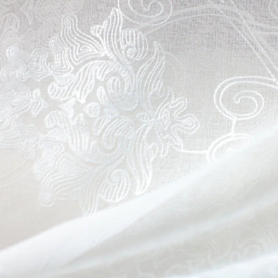 Bali Fabric | Embroidered Damask Sheer | Color Ivory