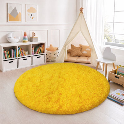 Extra Thick and Soft Round Rug Yellow Indoor Rug Perfect for Living Rooms, Bedrooms, Nurseries, and Kids' Rooms