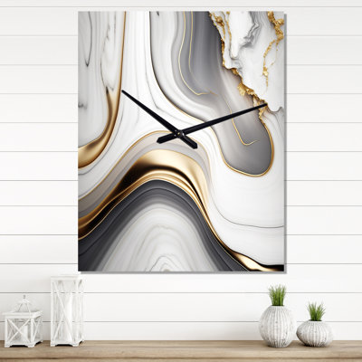 Abstract Geode Marble Waves Grey I - Abstract Wall Clock Oversized