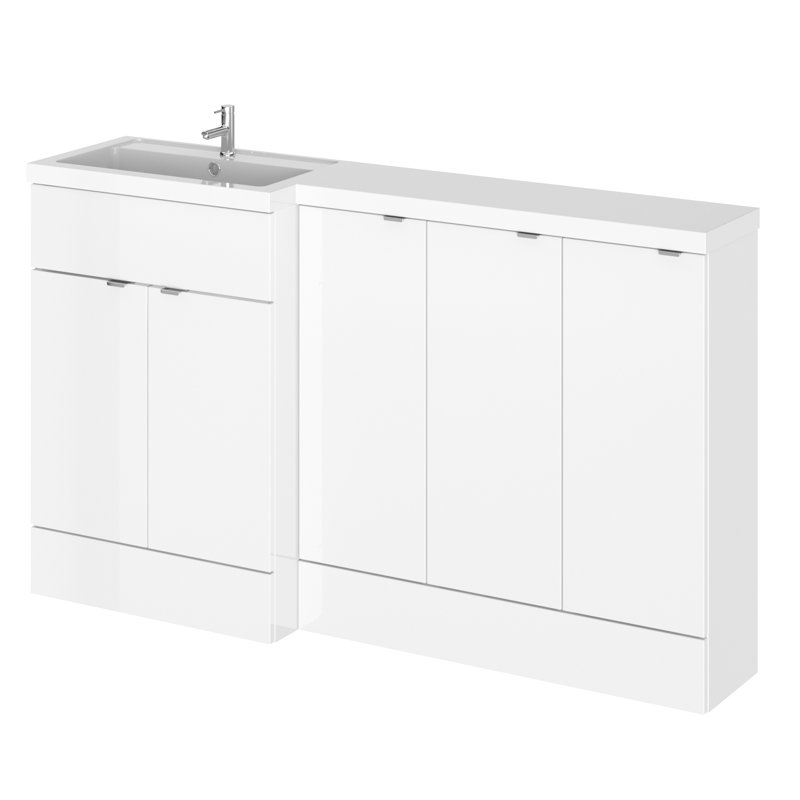 Fusion Fitted Furniture - Gloss White Freestanding Single Vanity with Integrated Basin, Left-Handed, Gloss White