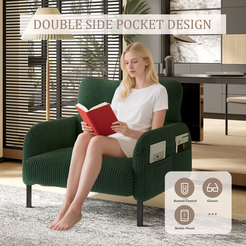 Chaise d'appoint rembourrée en velours côtelé Modern, Émeraude