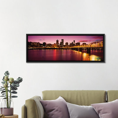 " Skyscrapers Lit Up At Sunset, Willamette River, Portland, Oregon, USA " by Panoramic Images
